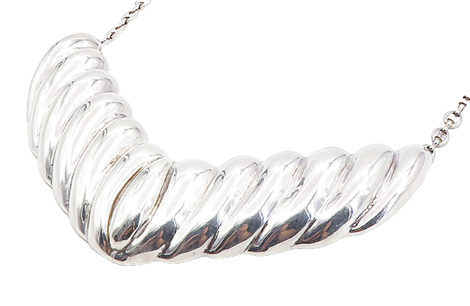 ISRAEL 925 Silver  Vintage Shiny Hollow Fluted V Shape Chain Necklace  NE1751