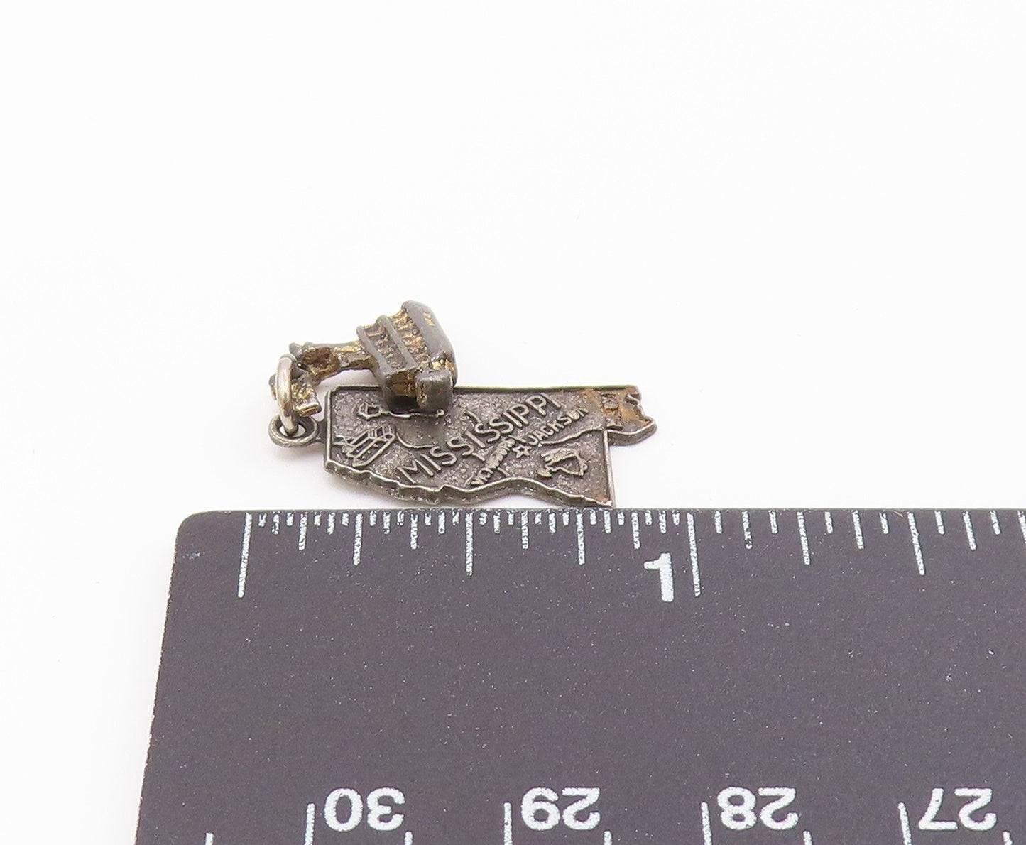 925 Sterling Silver  Vintage Oxidized Mississippi Map Ferry Pendant  PT9039