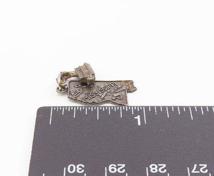 925 Sterling Silver  Vintage Oxidized Mississippi Map Ferry Pendant  PT9039