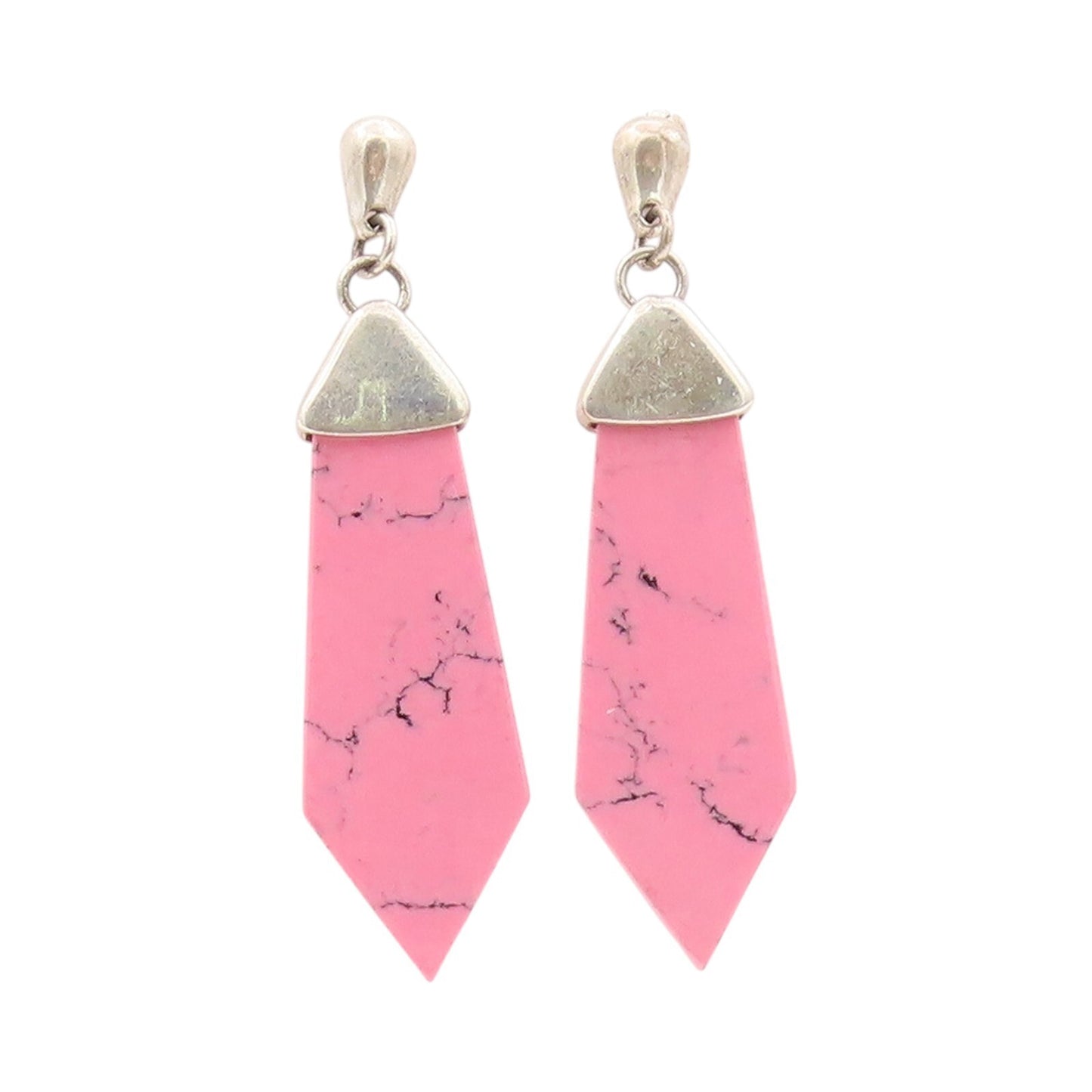 925 Sterling Silver Vintage Earrings Large Cutout Pink Turquoise Tie  EG13356