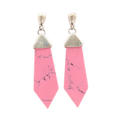 925 Sterling Silver Vintage Earrings Large Cutout Pink Turquoise Tie  EG13356