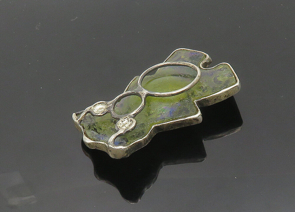 925 Sterling Silver  Vintage Modernist Teddy Bear Motif Pendant  PT15901