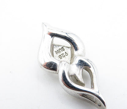 925 Sterling Silver  Genuine Black & White Diamonds Shiny Twist Pendant PT2821