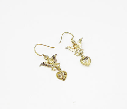 Gold Over 925 Sterling Silver Shiny Love Angel Drop Earrings EG1861