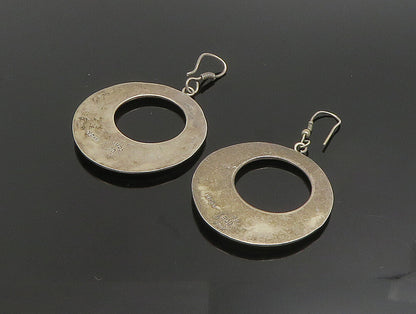 MEXICO 925 Silver  Vintage Open Circle Carved Shapes Dangle Earrings  EG11698