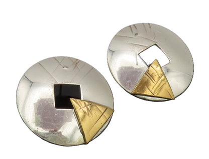 925 Sterling Silver  Vintage Gold Plated Triangle Circular Earrings  EG12766