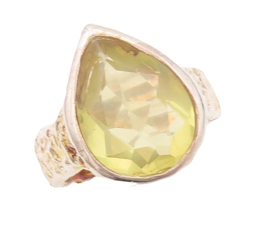 925 Sterling Silver Vintage Ring Hammered Effect Drop Cut Citrine  Sz 8  RG30433