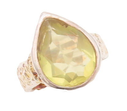 925 Sterling Silver Vintage Ring Hammered Effect Drop Cut Citrine  Sz 8  RG30433