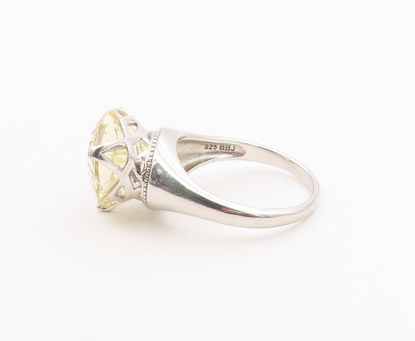 925 Sterling Silver Vintage Ring Heart Shape Citrine Solitaire  Sz 11  RG36497