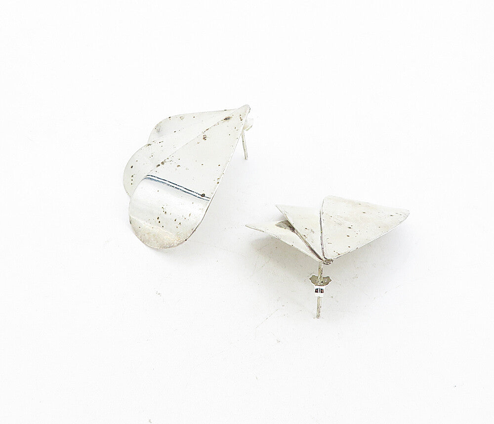 MEXICO 925 Sterling Silver  Vintage Shiny Fan Design Drop Earrings  EG4306