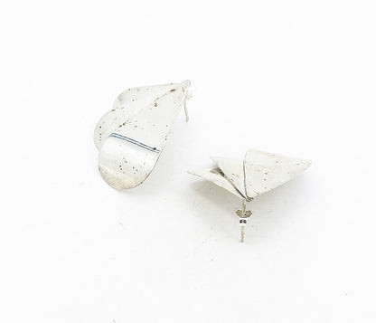 MEXICO 925 Sterling Silver  Vintage Shiny Fan Design Drop Earrings  EG4306