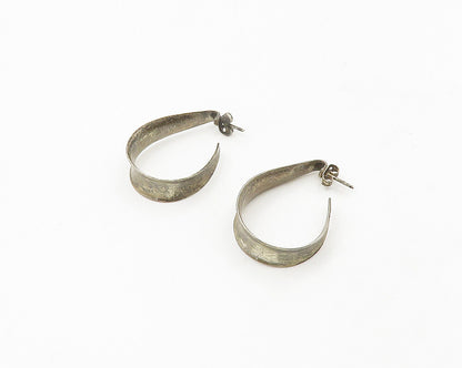 925 Sterling Silver  Vintage Dark Tone Concave Smooth JHoop Earrings  EG9369