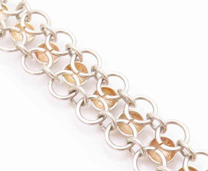 925 Sterling Silver Vintage Bracelet MEXICO Beaded Rings Interlocked  BT11239