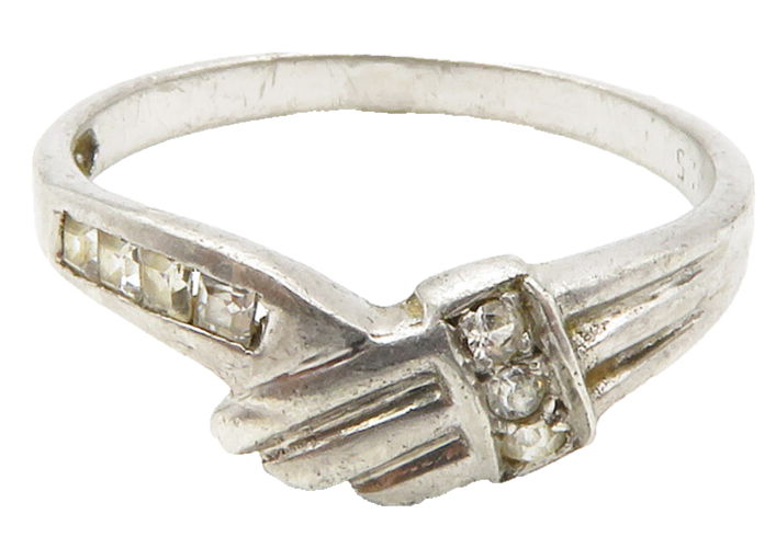 925 Sterling Silver  Vintage Topaz Angel Wing Motif Band Ring Sz 7.5  RG14424