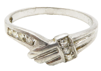 925 Sterling Silver  Vintage Topaz Angel Wing Motif Band Ring Sz 7.5  RG14424