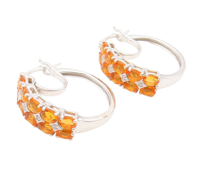 925 Sterling Silver Vintage Earrings Modernist Oval Cut Citrine Hoops  EG14130