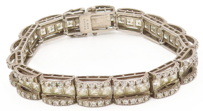 925 Sterling Silver Vintage Square And Round CZ 3 Chain Bridge Bracelet BT9937