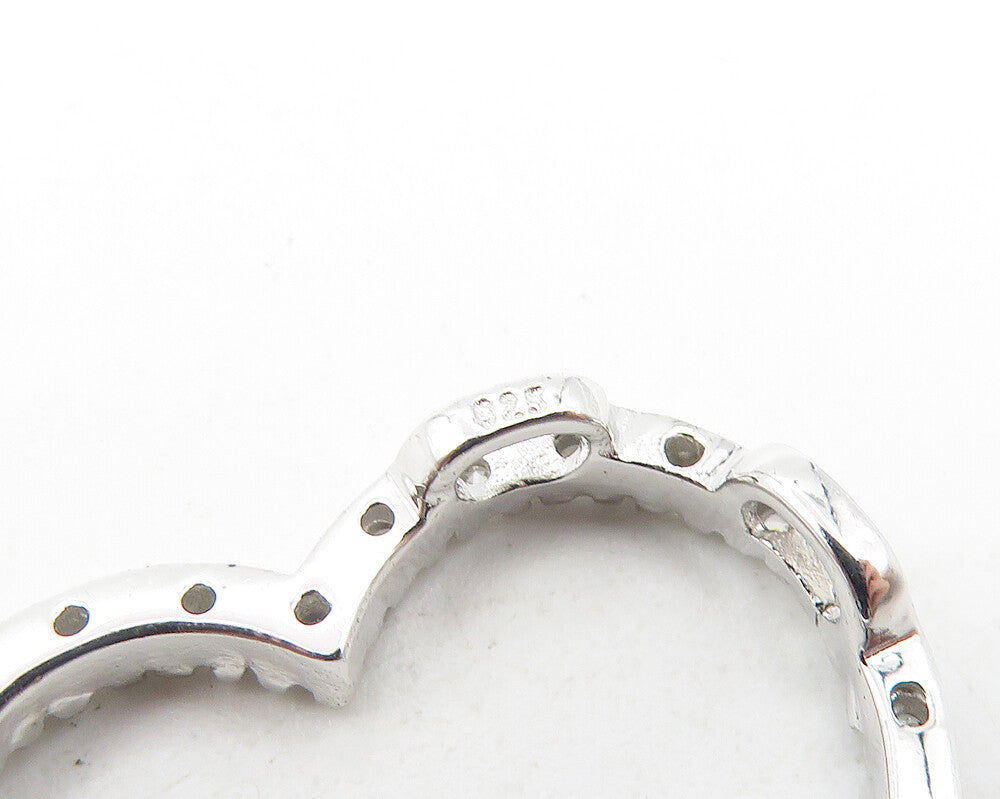 925 Sterling Silver  Shiny White Topaz Open Love Heart Pendant  PT9182