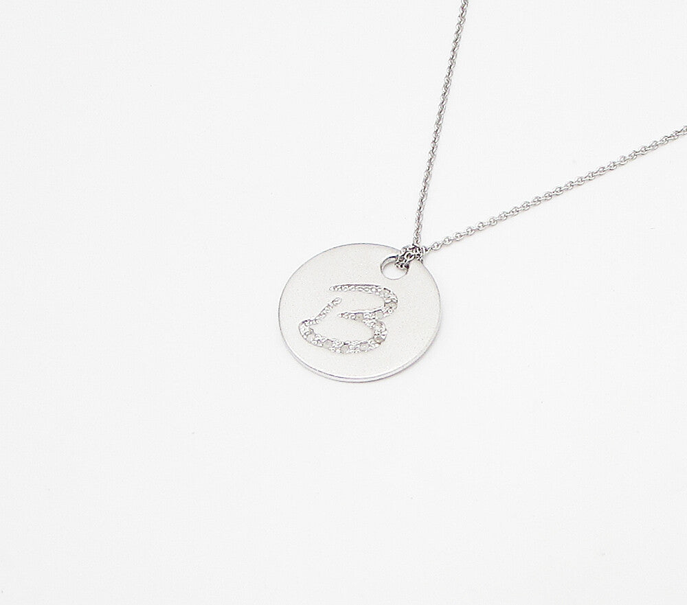 925 Sterling Silver  .10ctw Genuine Diamonds B Initial Pendant & Chain  PT2450