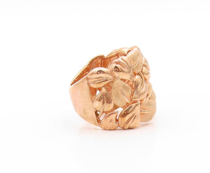 925 Sterling Silver Vintage Ring Rose Gold Plated Brutalist Leaves Sz 6  RG32915
