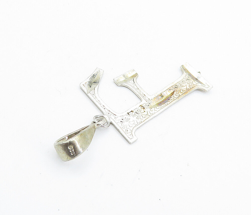 MEXICO 925 Sterling Silver  Vintage Diamond Cut F Initial Drop Pendant  PT5413