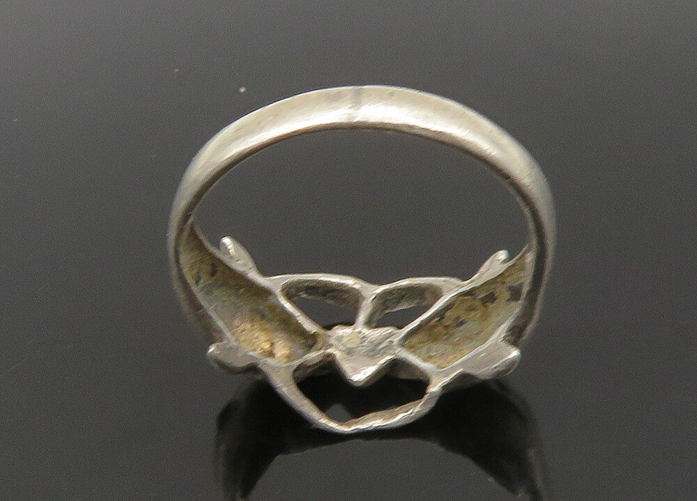 925 Sterling Silver  Vintage Double Dolphin Love Heart Band Ring Sz 6  RG22790