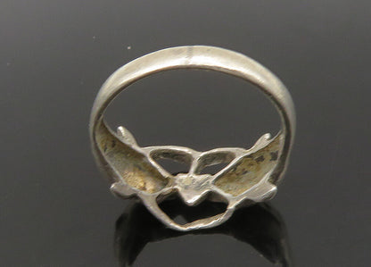 925 Sterling Silver  Vintage Double Dolphin Love Heart Band Ring Sz 6  RG22790