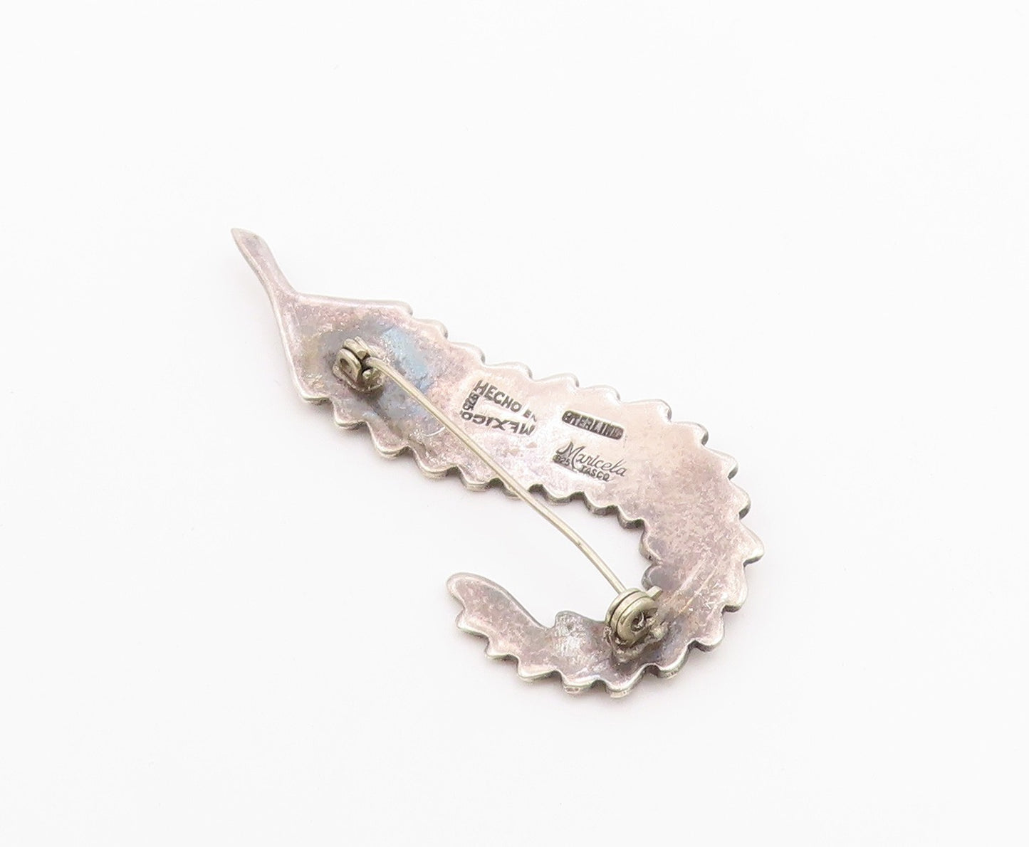MARICELA MEXICO 925 Silver  Vintage Shiny Single Feather Brooch Pin  BP8744