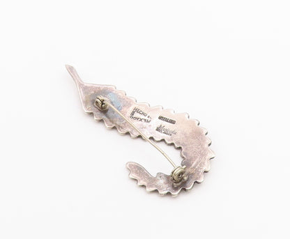 MARICELA MEXICO 925 Silver  Vintage Shiny Single Feather Brooch Pin  BP8744
