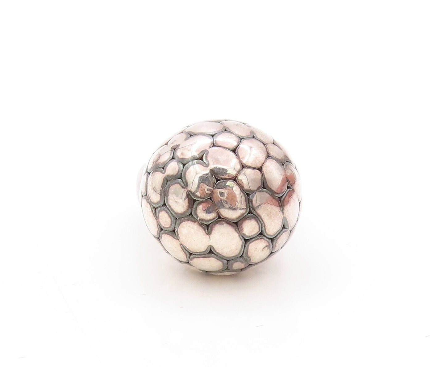 925 Sterling Silver Vintage Ring Puffed Pebble Effect Carved  Sz 7.5  RG31048
