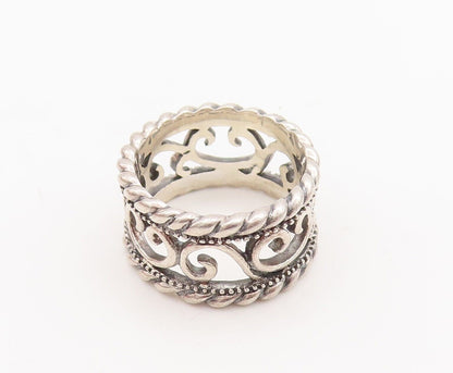 925 Sterling Silver Vintage Ring Swirly Cutout Roped Bordered  Sz 7  RG28599
