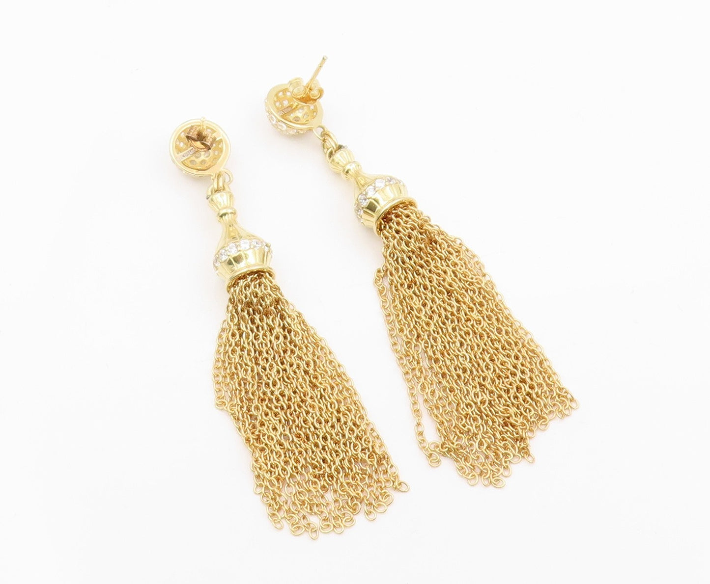 925 Sterling Silver Vintage Earrings Gold Plated CZ Chain Tassel Drop  EG14144