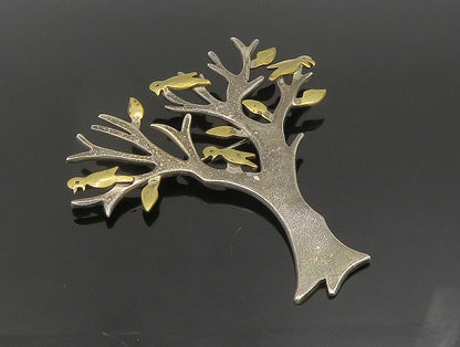 MEXICO 925 Silver  Vintage Two Tone Tree Branch With Birds Brooch Pin  BP9529