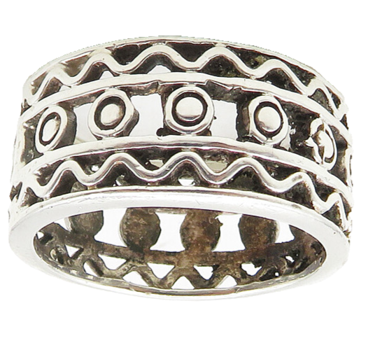 925 Sterling Silver  Vintage Shiny Wavy Border Cutout Band Ring Sz 7  RG17422