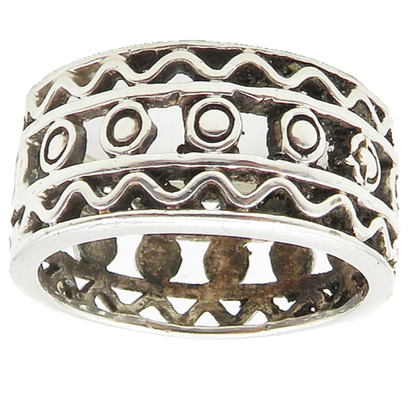 925 Sterling Silver  Vintage Shiny Wavy Border Cutout Band Ring Sz 7  RG17422