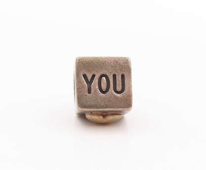 925 Sterling Silver Vintage Pendant PANDORA I Love You Etched Cube  PT24042