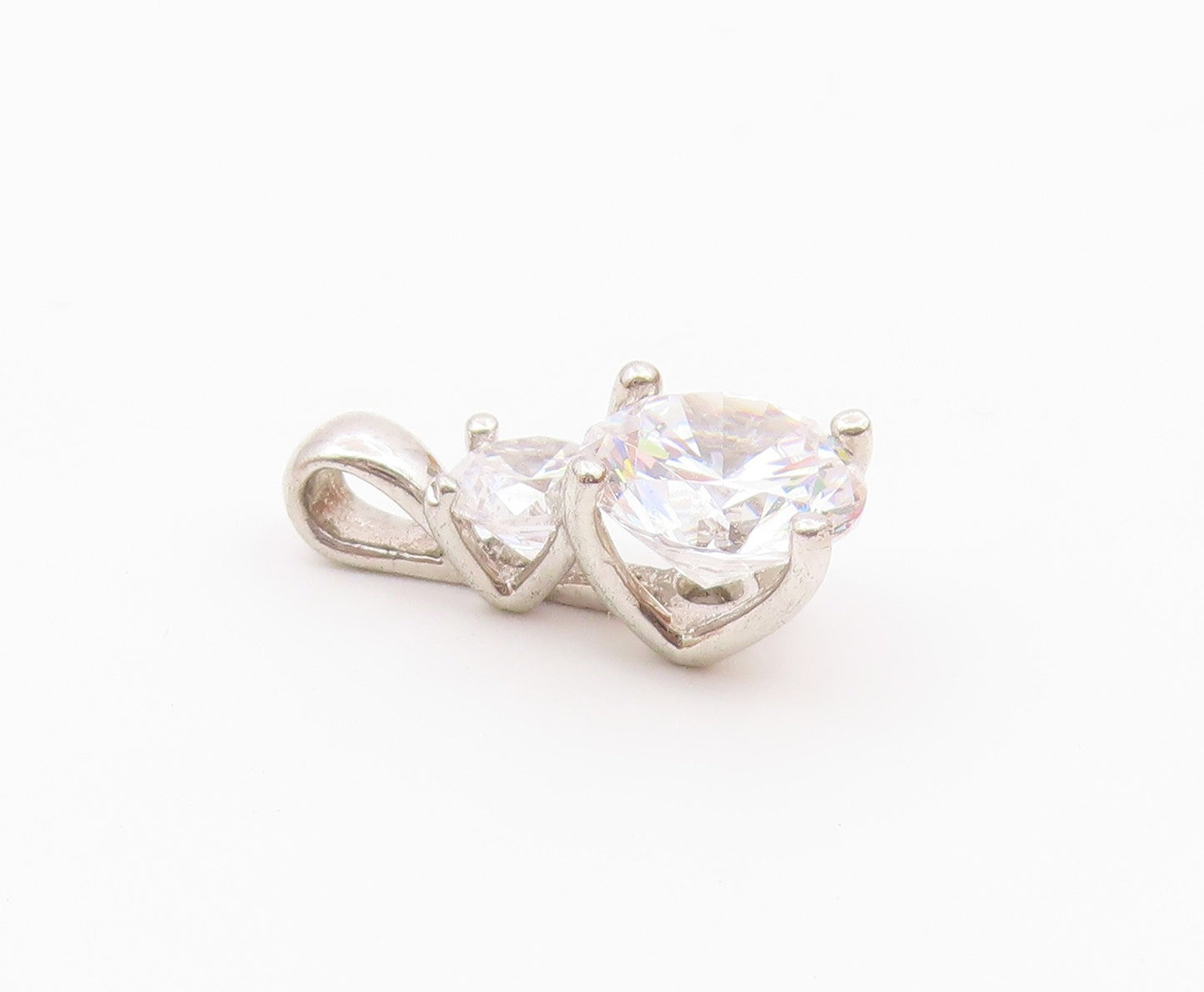925 Sterling Silver Vintage Shiny Cubic Zirconia Two Stone Pendant PT19956