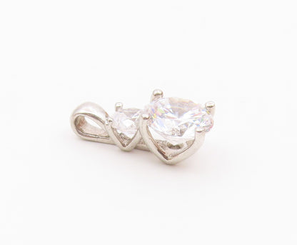 925 Sterling Silver Vintage Shiny Cubic Zirconia Two Stone Pendant PT19956