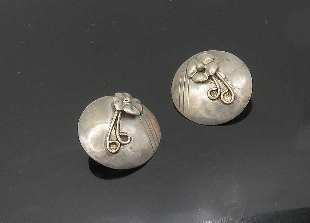 925 Sterling Silver  Vintage Flower Swirl Round Drop Earrings  EG9771
