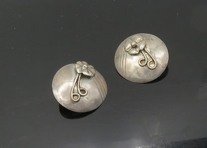 925 Sterling Silver  Vintage Flower Swirl Round Drop Earrings  EG9771