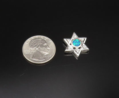 925 Sterling Silver Vintage Inlaid Blue Fire Opal & Topaz Star Pendant PT21553