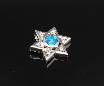925 Sterling Silver Vintage Inlaid Blue Fire Opal & Topaz Star Pendant PT21553