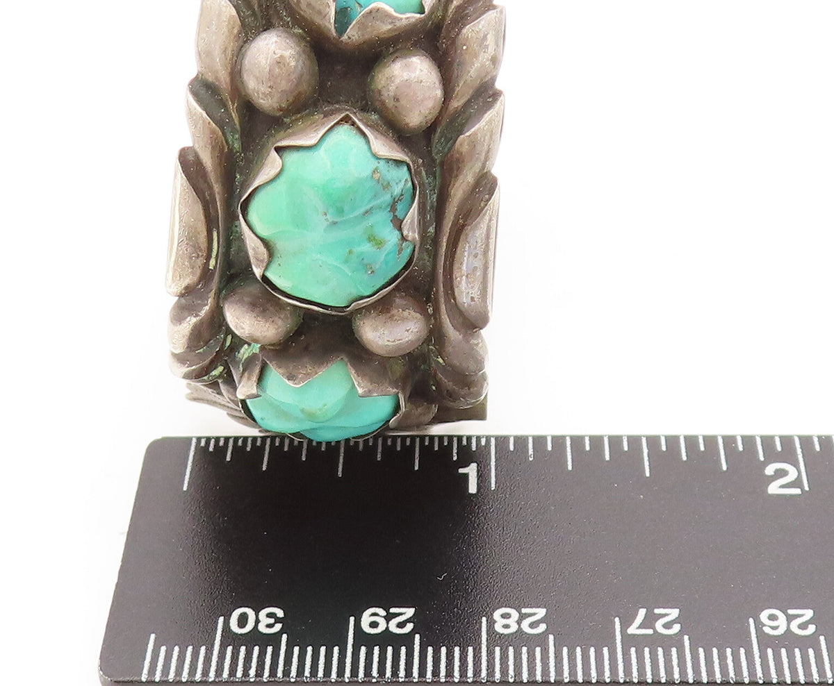 NAVAJO ZUNI 925  Silver  Vintage Antique Turquoise Carved Watch Cuff  TR3674