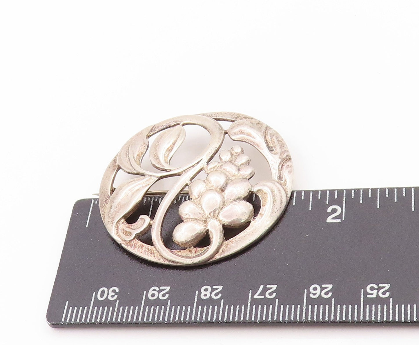 925 Sterling Silver Vintage Brooch BAURING Featuring a Grape & Leaves  BP11609