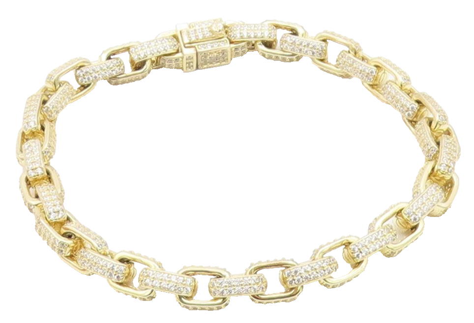 925 Sterling Silver Vintage Bracelet Gold Plated CZ Interlocking Square  BT12194