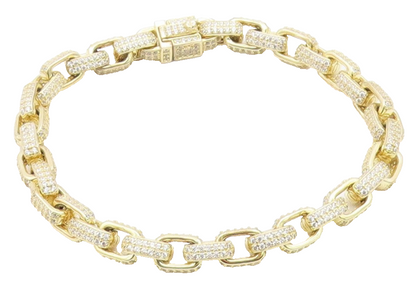 925 Sterling Silver Vintage Bracelet Gold Plated CZ Interlocking Square  BT12194