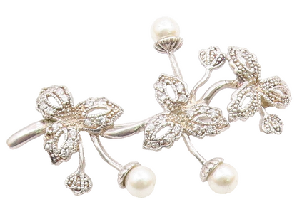 925 Silver  Vintage Fancy Freshwater Pearls & Topaz Stem Brooch Pin  BP10065