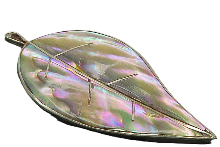 TAXCO 925 Sterling Silver  Vintage Abalone Floral Leaf Brooch Pin  BP4094