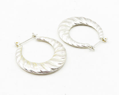 925 Sterling Silver  Shiny Polished Hollow Round Hoop Earrings  EG5686