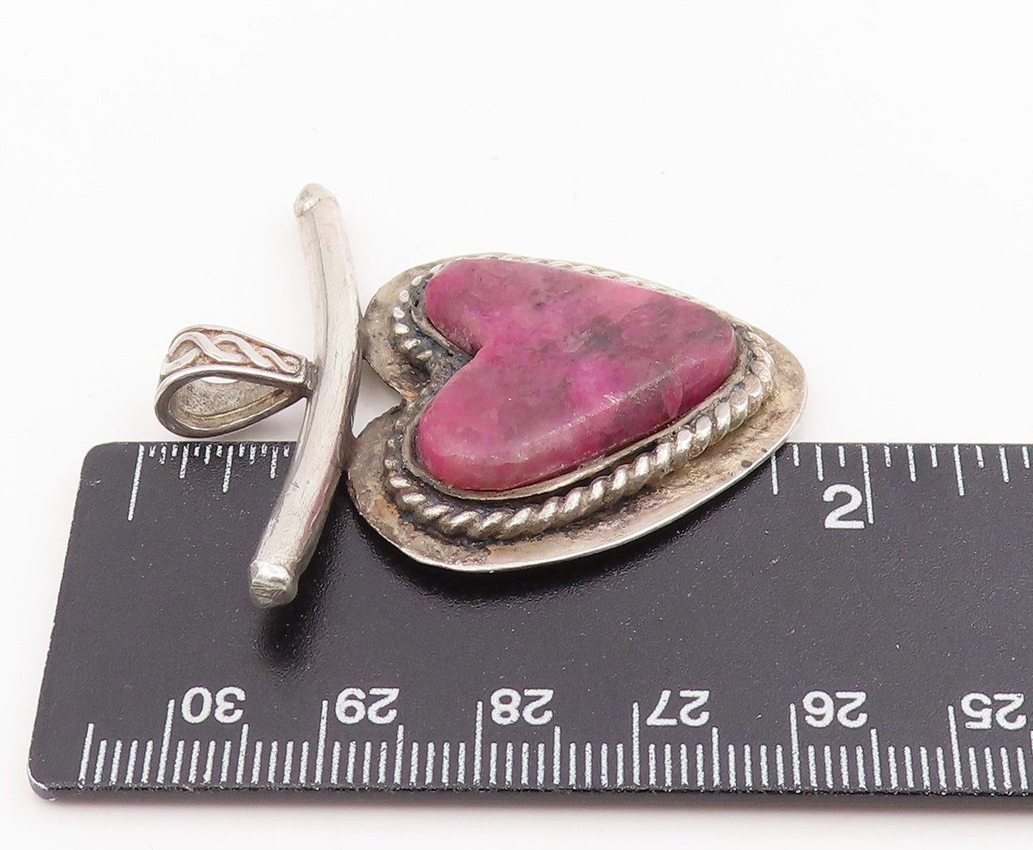 925 Sterling Silver Vintage Pendant Pink Gemstone Designer Love Heart  PT25689
